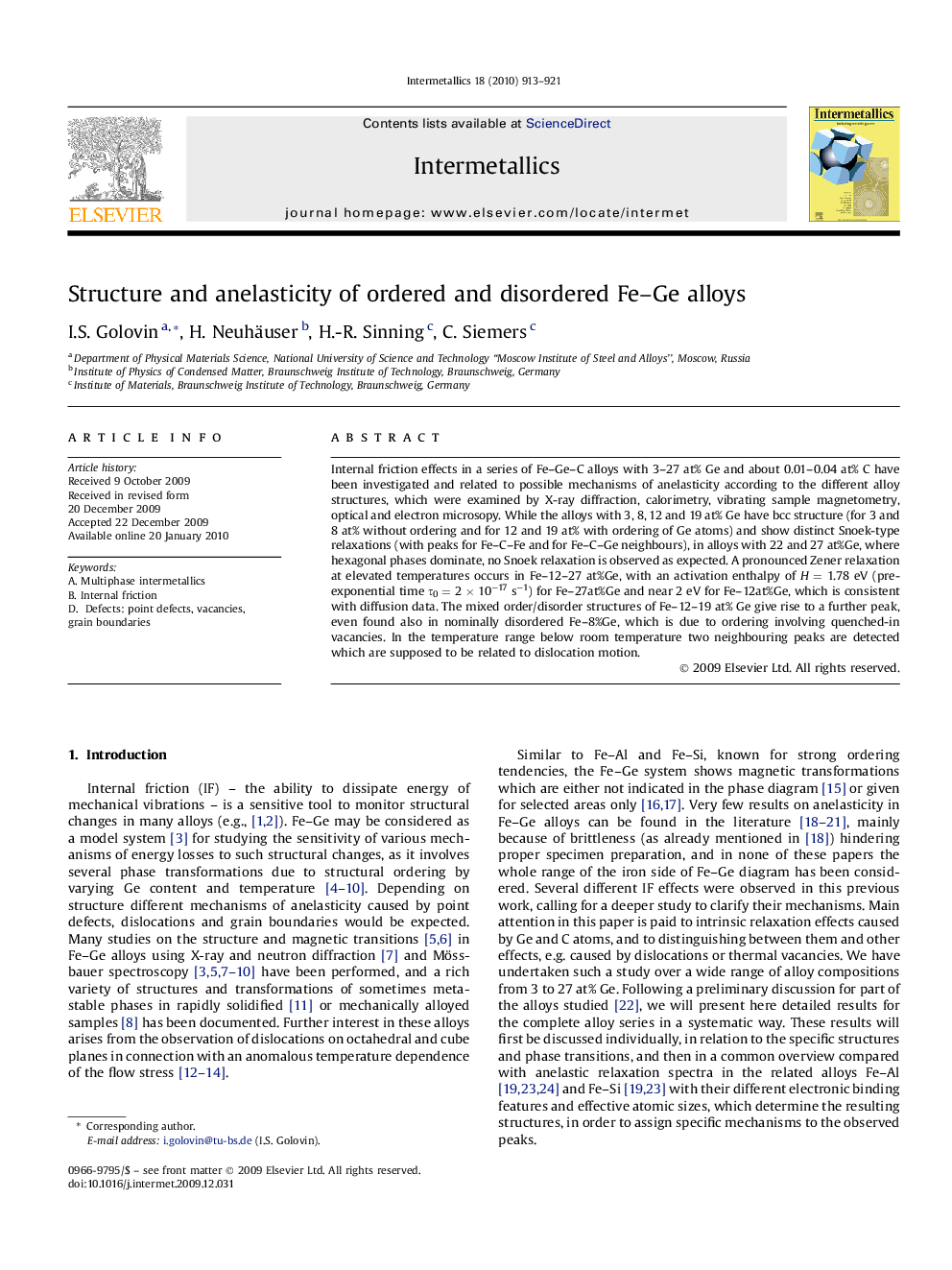 Structure and anelasticity of ordered and disordered Fe–Ge alloys