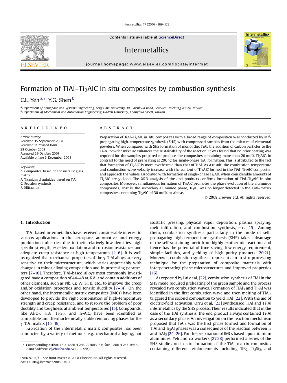 Formation of TiAl–Ti2AlC in situ composites by combustion synthesis