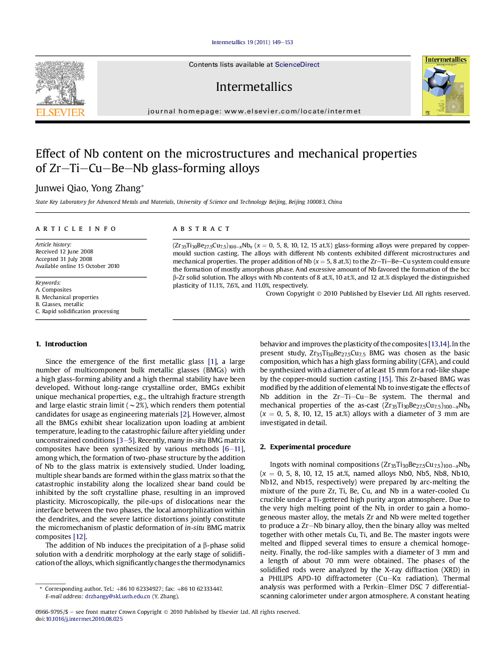 Effect of Nb content on the microstructures and mechanical properties of Zr–Ti–Cu–Be–Nb glass-forming alloys