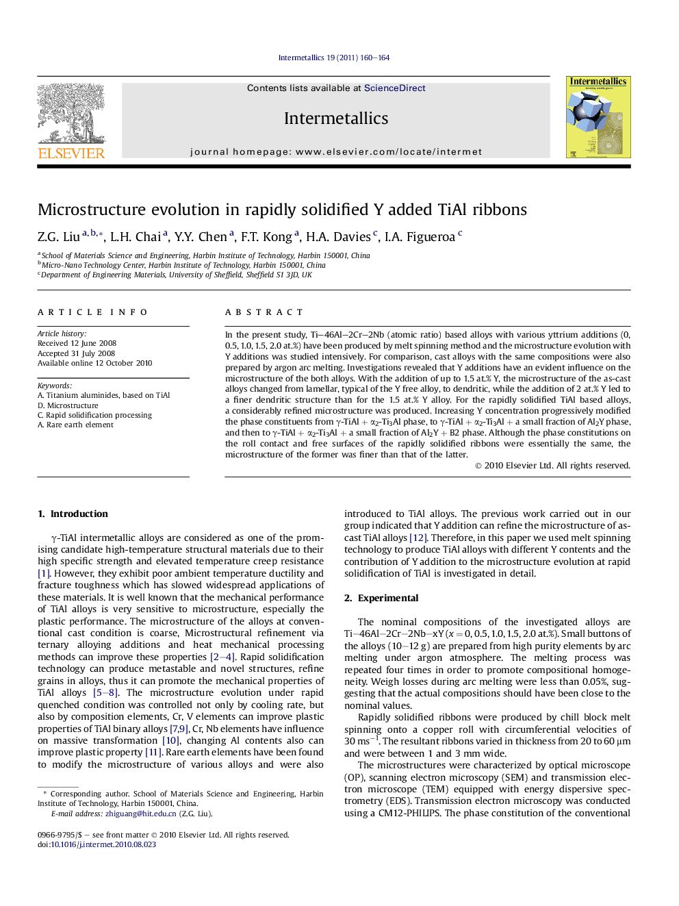 Microstructure evolution in rapidly solidified Y added TiAl ribbons