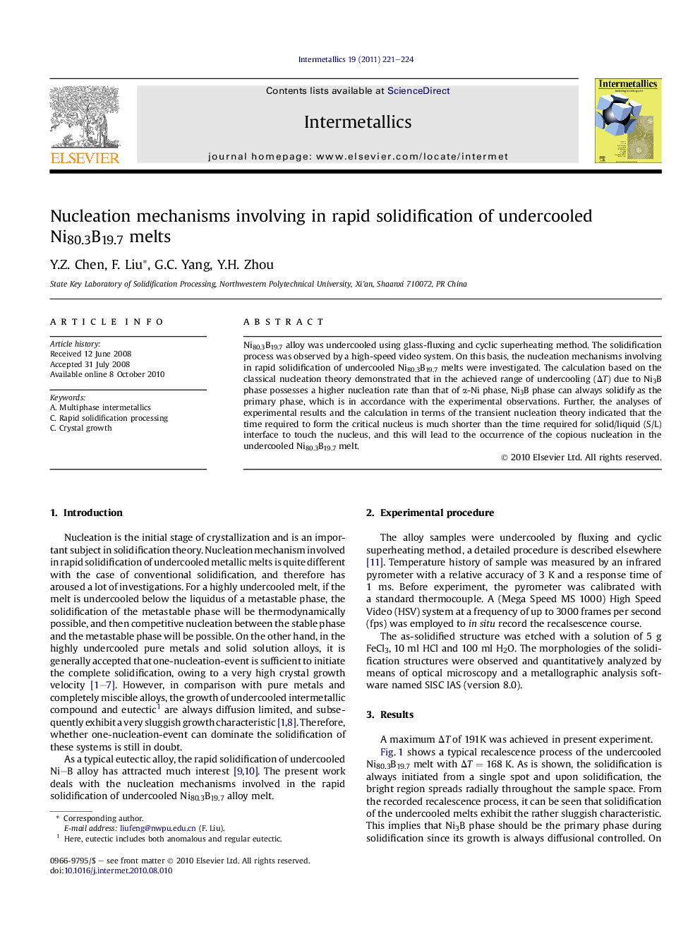 Nucleation mechanisms involving in rapid solidification of undercooled Ni80.3B19.7 melts