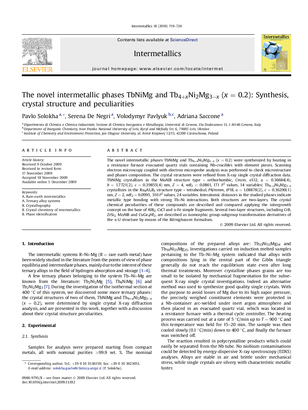 The novel intermetallic phases TbNiMg and Tb4+xNi2Mg3−x (x = 0.2): Synthesis, crystal structure and peculiarities