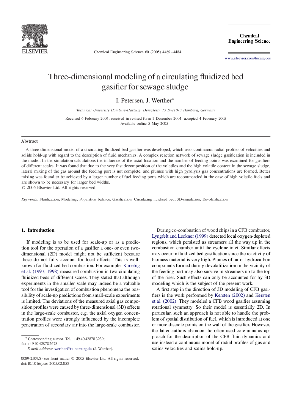 Three-dimensional modeling of a circulating fluidized bed gasifier for sewage sludge