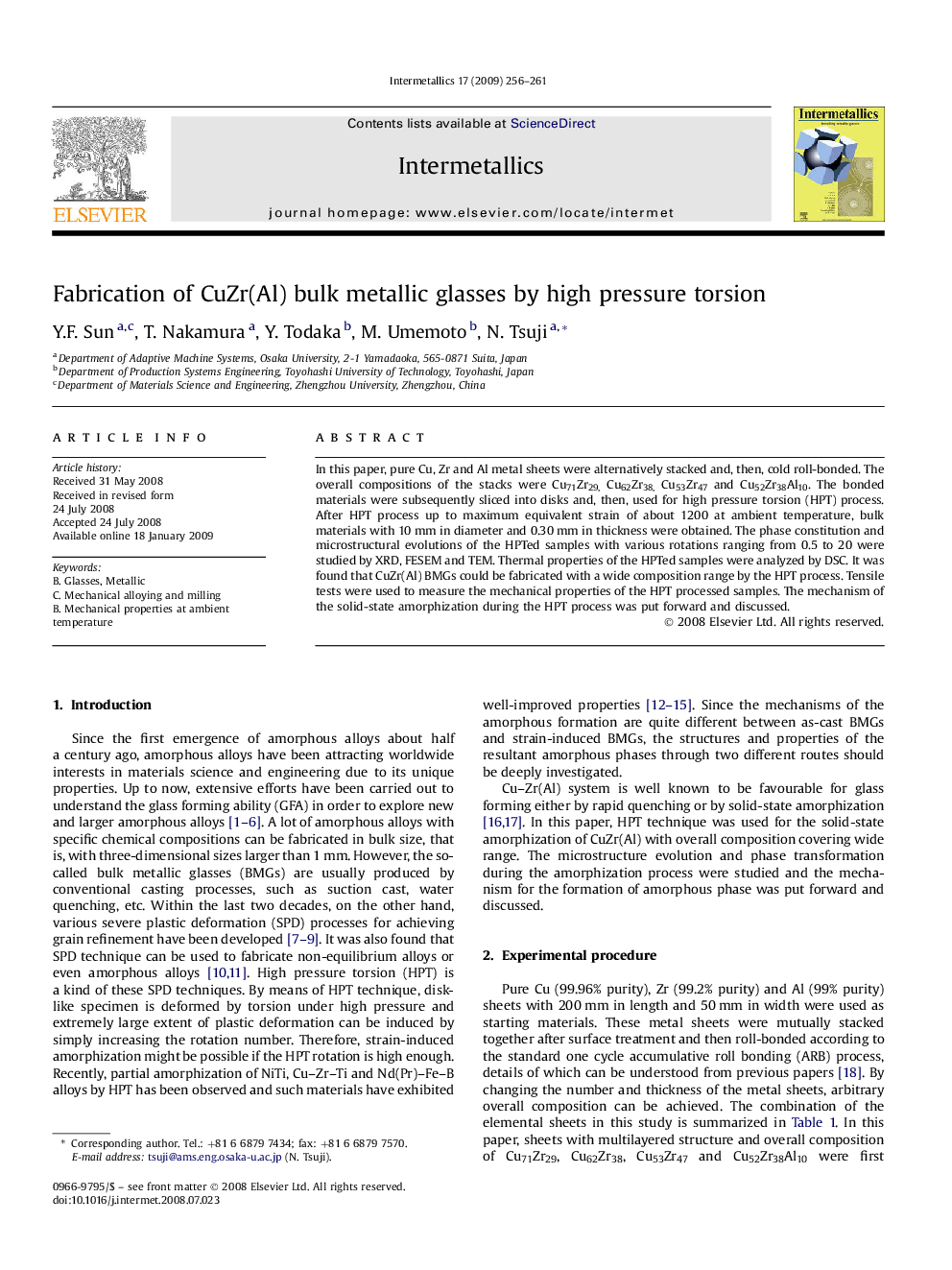 Fabrication of CuZr(Al) bulk metallic glasses by high pressure torsion