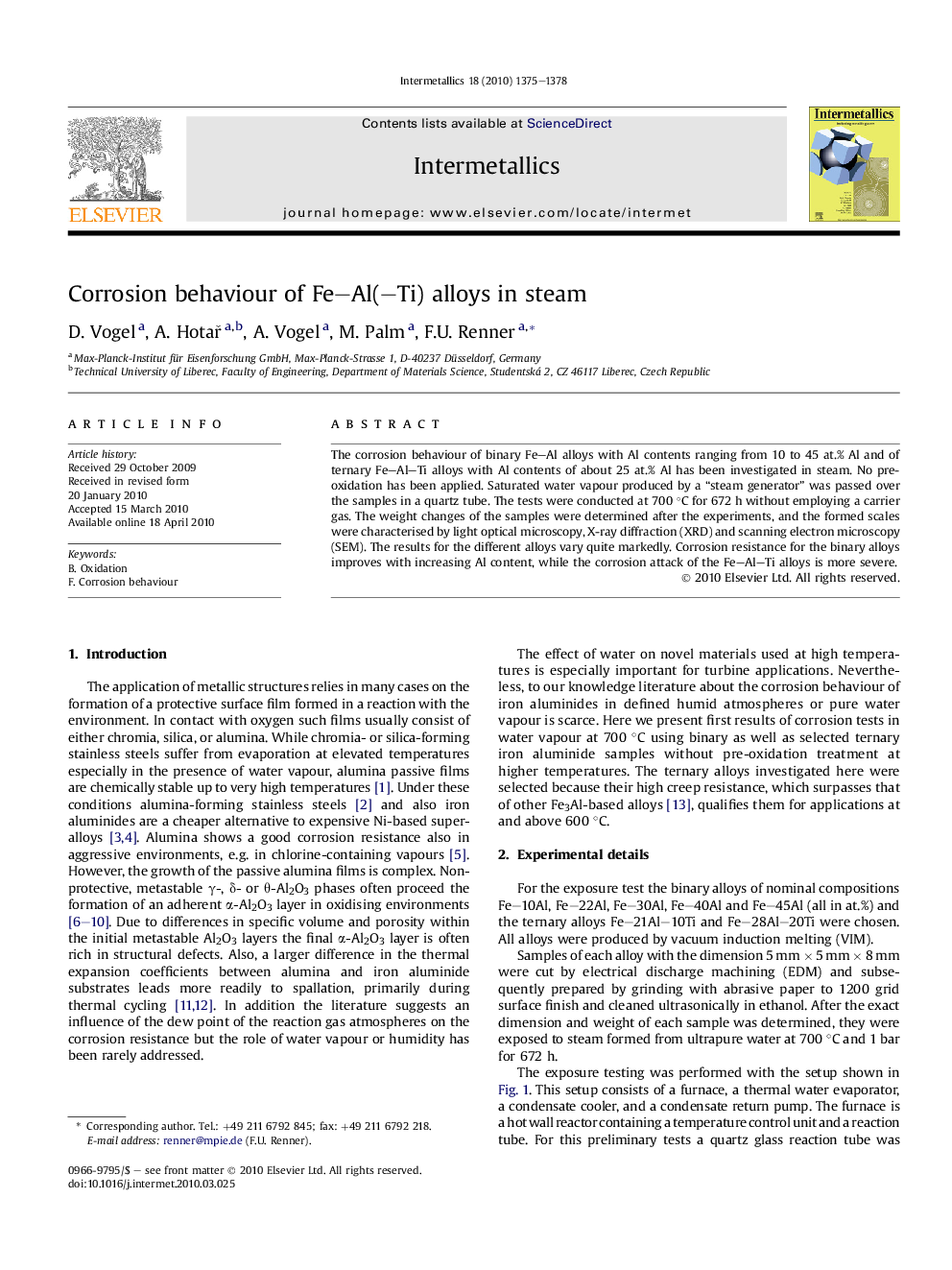 Corrosion behaviour of Fe–Al(–Ti) alloys in steam