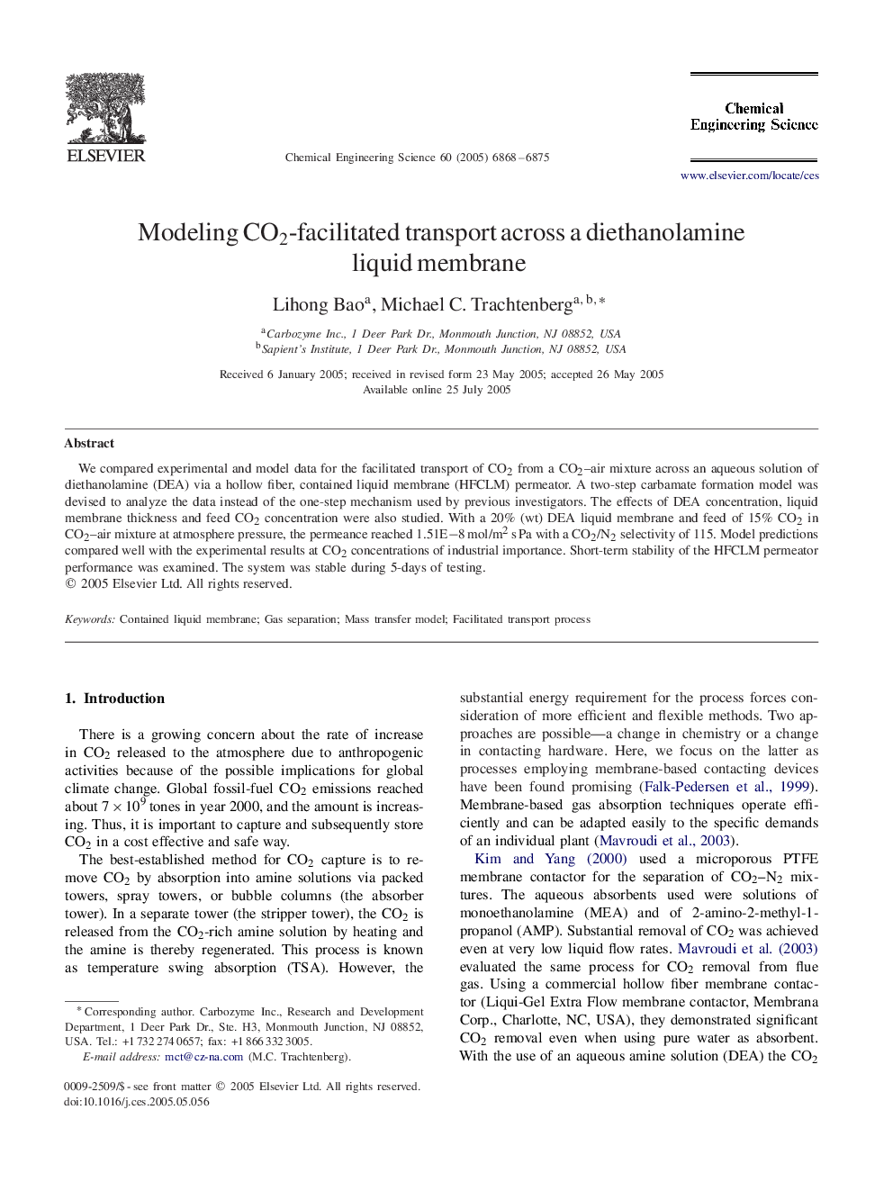 Modeling CO2-facilitated transport across a diethanolamine liquid membrane