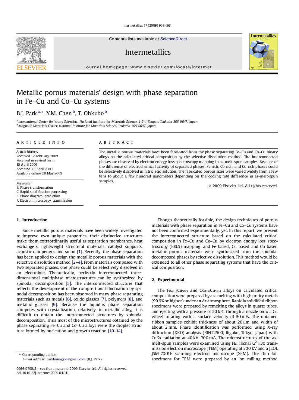 Metallic porous materials' design with phase separation in Fe–Cu and Co–Cu systems