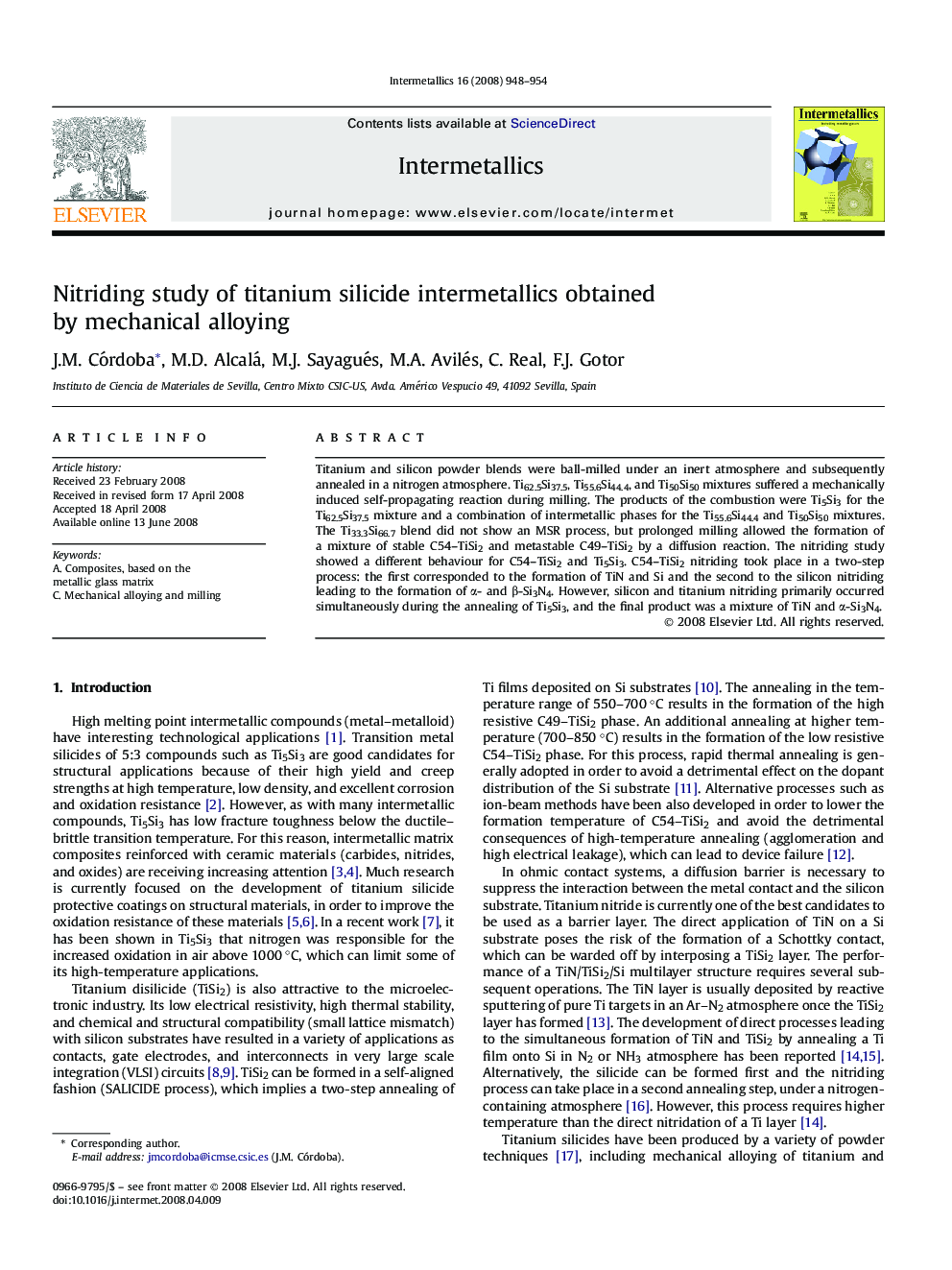 Nitriding study of titanium silicide intermetallics obtained by mechanical alloying