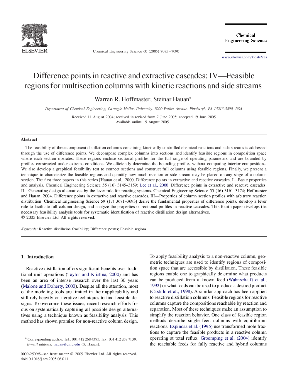 Difference points in reactive and extractive cascades: IV—Feasible regions for multisection columns with kinetic reactions and side streams