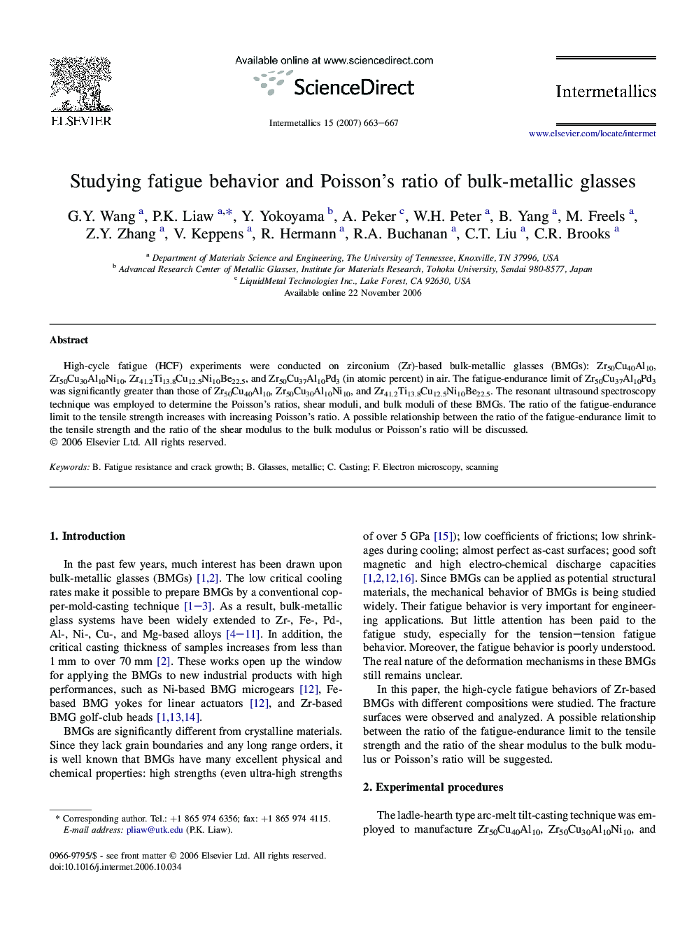 Studying fatigue behavior and Poisson's ratio of bulk-metallic glasses