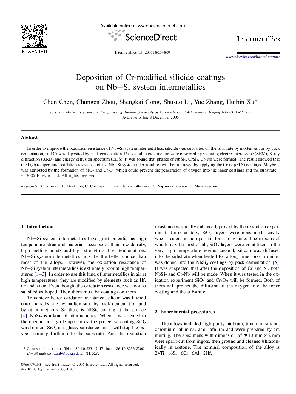 Deposition of Cr-modified silicide coatings on Nb–Si system intermetallics