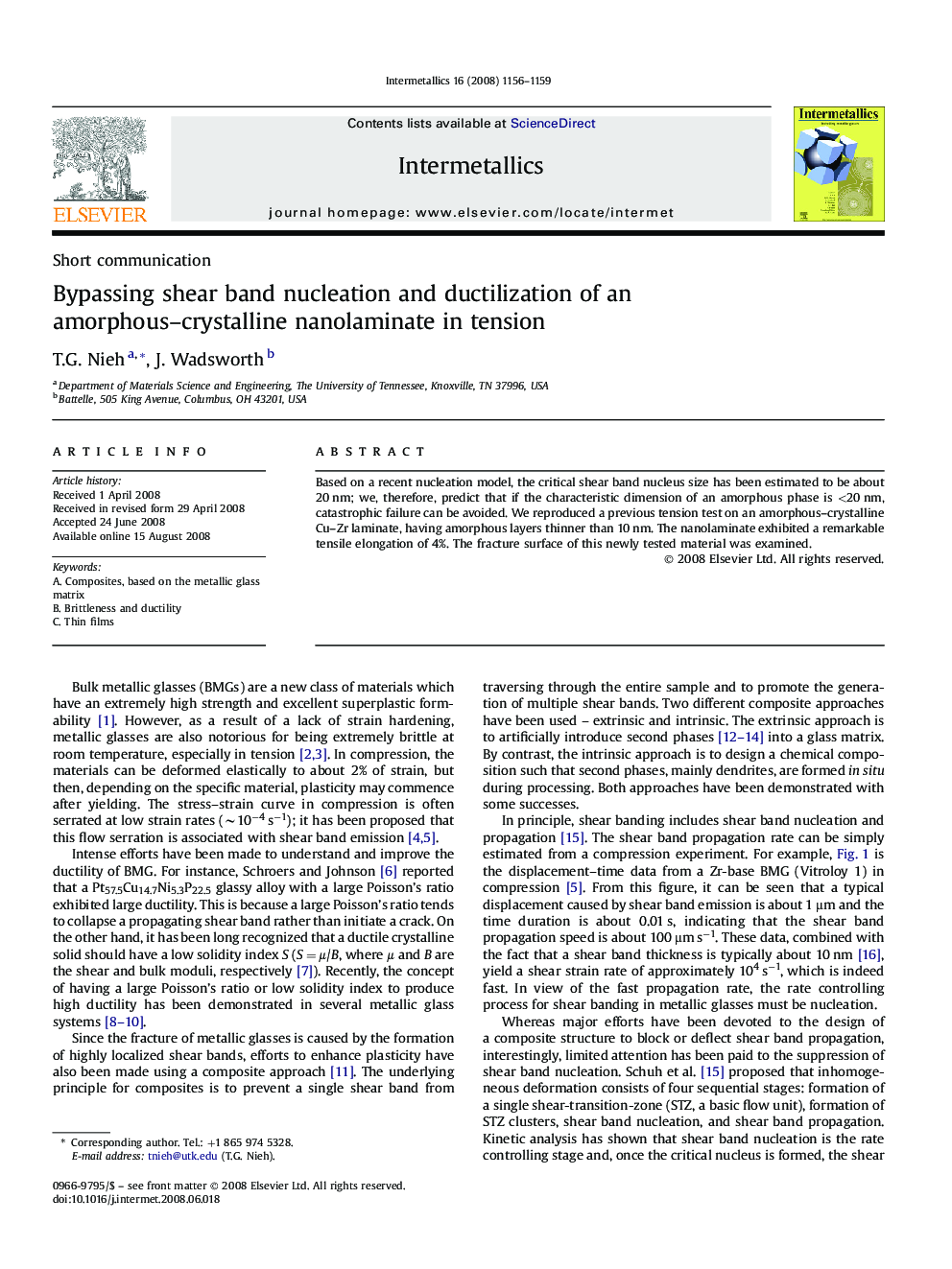 Bypassing shear band nucleation and ductilization of an amorphous–crystalline nanolaminate in tension