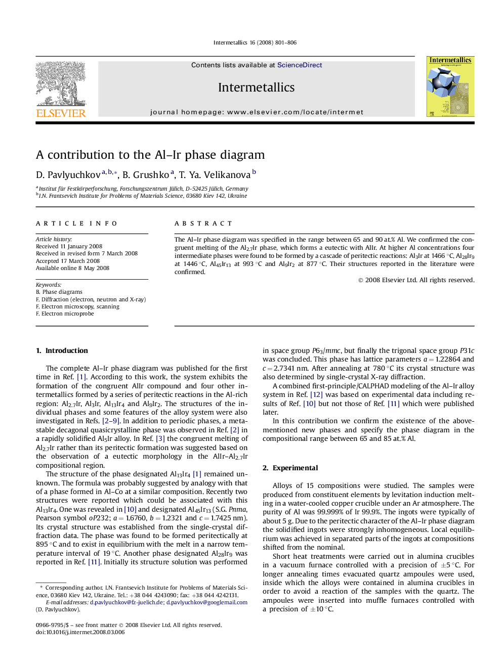 A contribution to the Al–Ir phase diagram