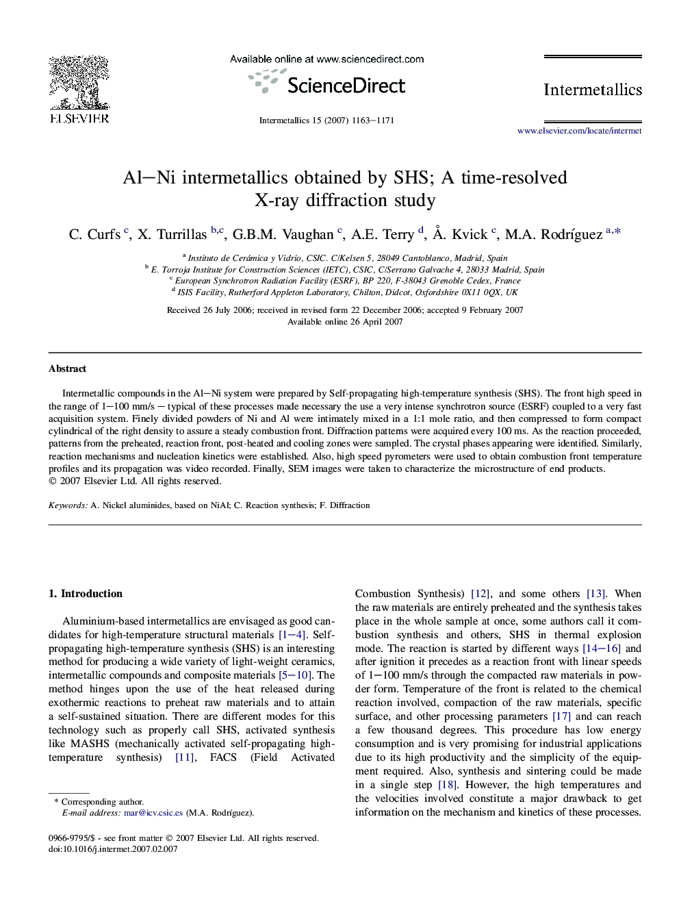 Al-Ni intermetallics obtained by SHS; A time-resolved X-ray diffraction study