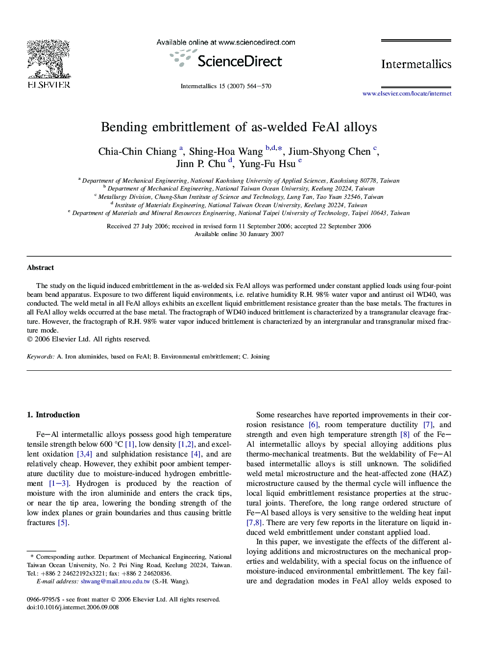 Bending embrittlement of as-welded FeAl alloys