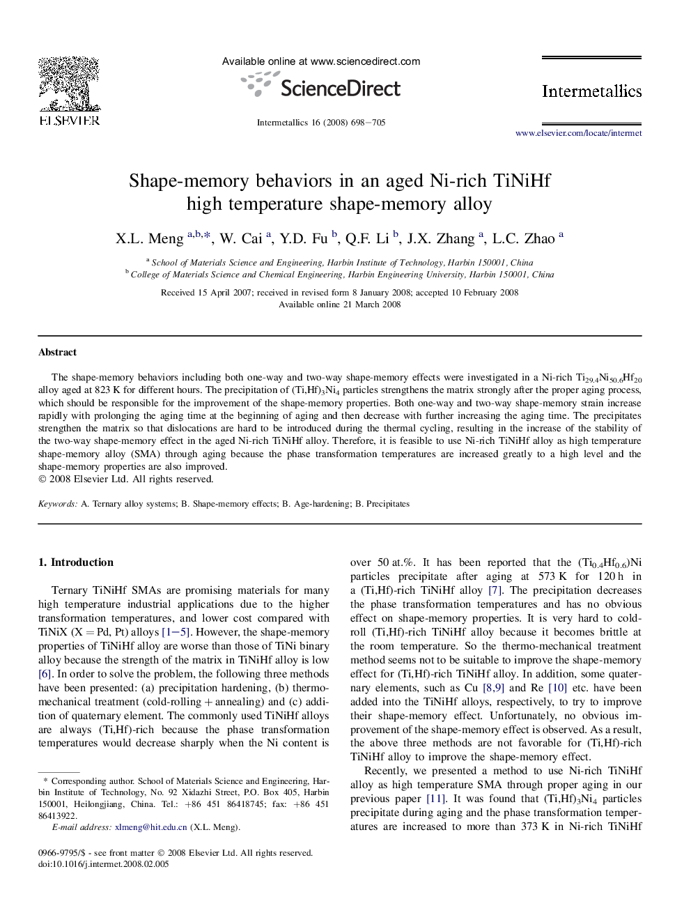 Shape-memory behaviors in an aged Ni-rich TiNiHf high temperature shape-memory alloy