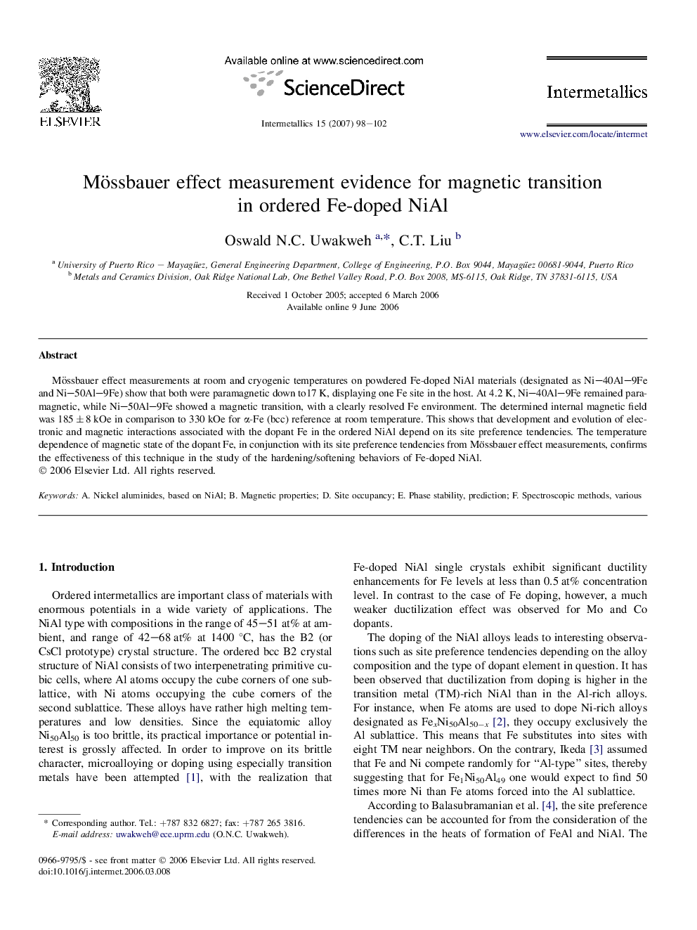 Mössbauer effect measurement evidence for magnetic transition in ordered Fe-doped NiAl