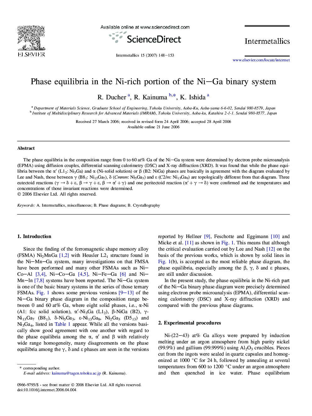Phase equilibria in the Ni-rich portion of the Ni–Ga binary system
