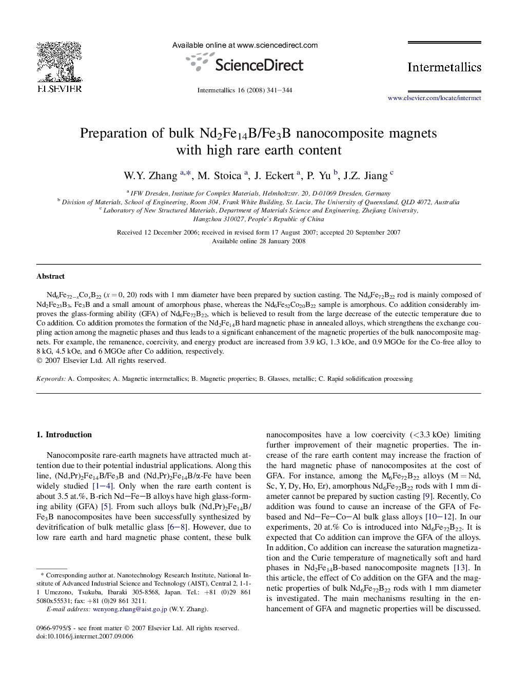 Preparation of bulk Nd2Fe14B/Fe3B nanocomposite magnets with high rare earth content