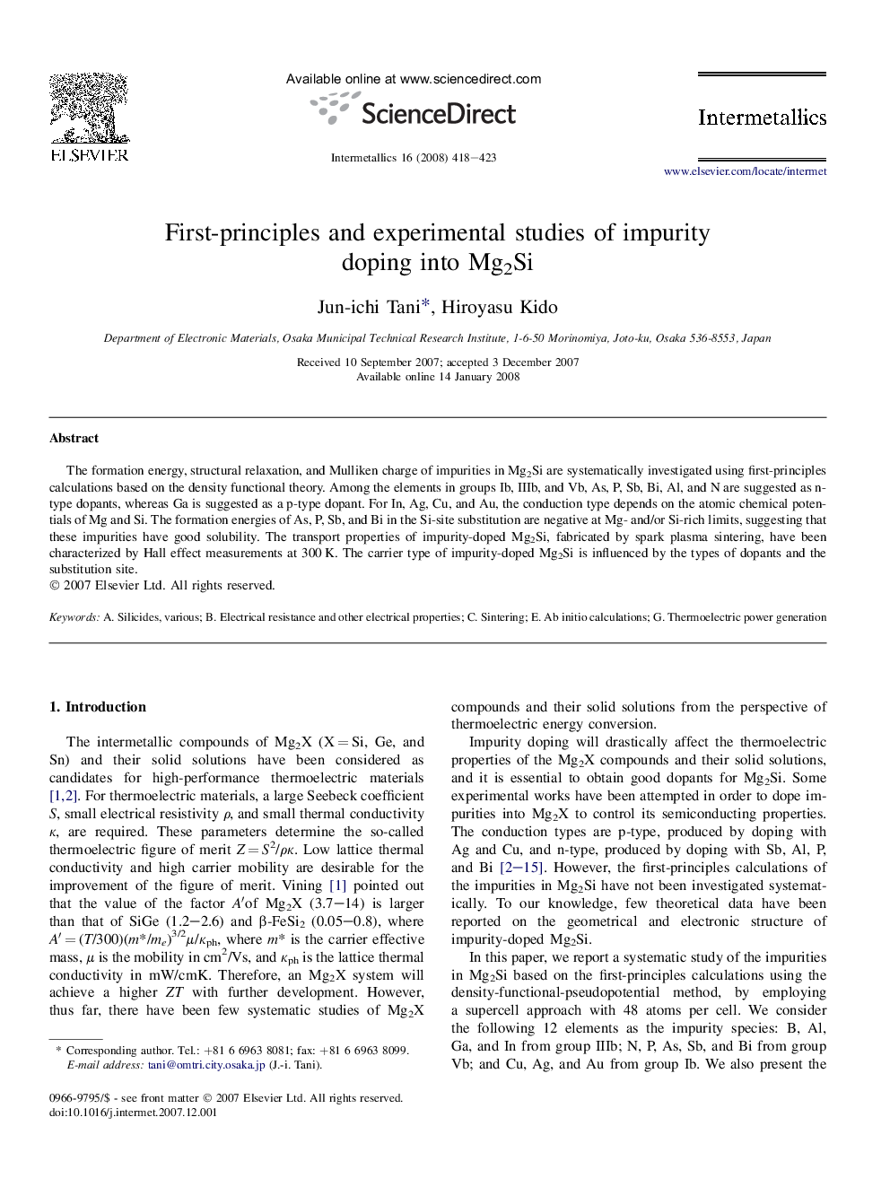 First-principles and experimental studies of impurity doping into Mg2Si