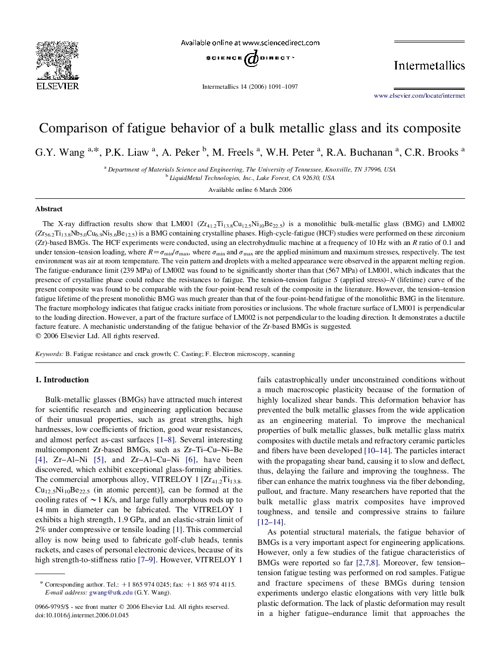 Comparison of fatigue behavior of a bulk metallic glass and its composite