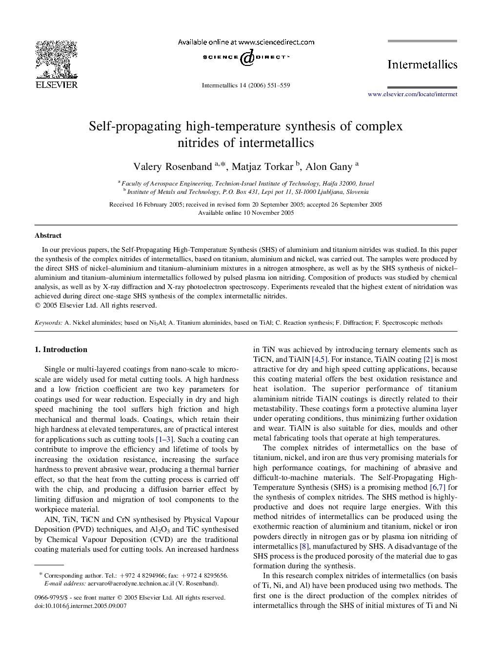 Self-propagating high-temperature synthesis of complex nitrides of intermetallics