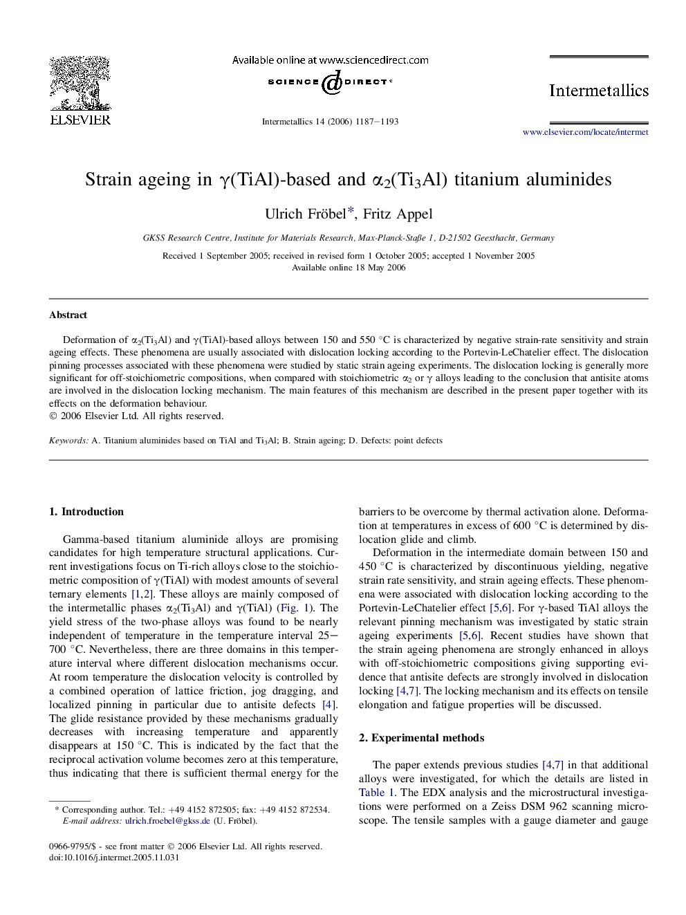 Strain ageing in γ(TiAl)-based and α2(Ti3Al) titanium aluminides