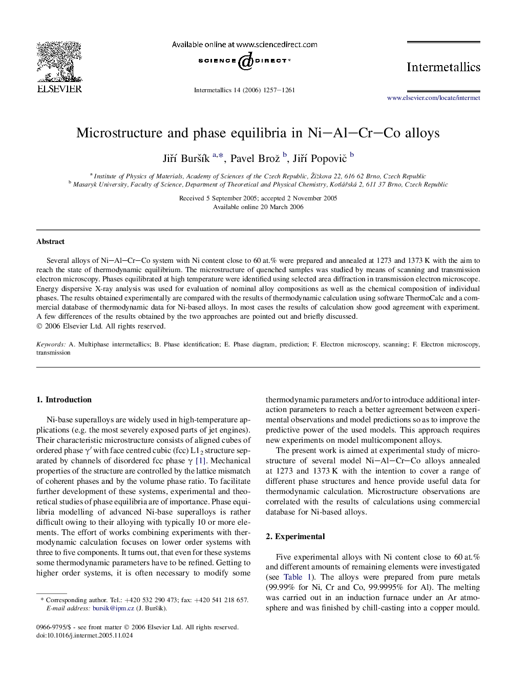 Microstructure and phase equilibria in Ni–Al–Cr–Co alloys