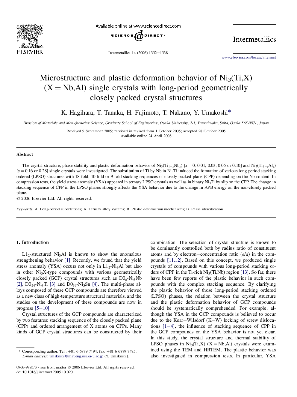 Microstructure and plastic deformation behavior of Ni3(Ti,X) (X = Nb,Al) single crystals with long-period geometrically closely packed crystal structures