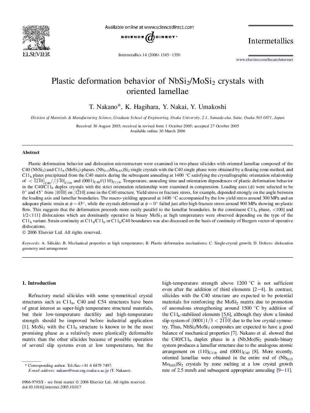 Plastic deformation behavior of NbSi2/MoSi2 crystals with oriented lamellae