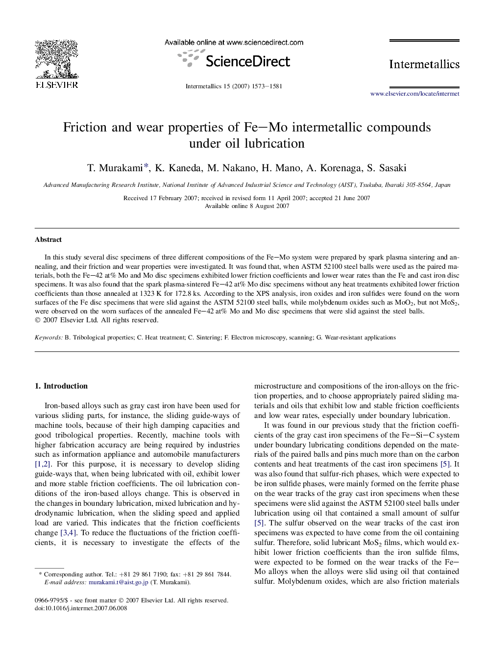 Friction and wear properties of Fe–Mo intermetallic compounds under oil lubrication