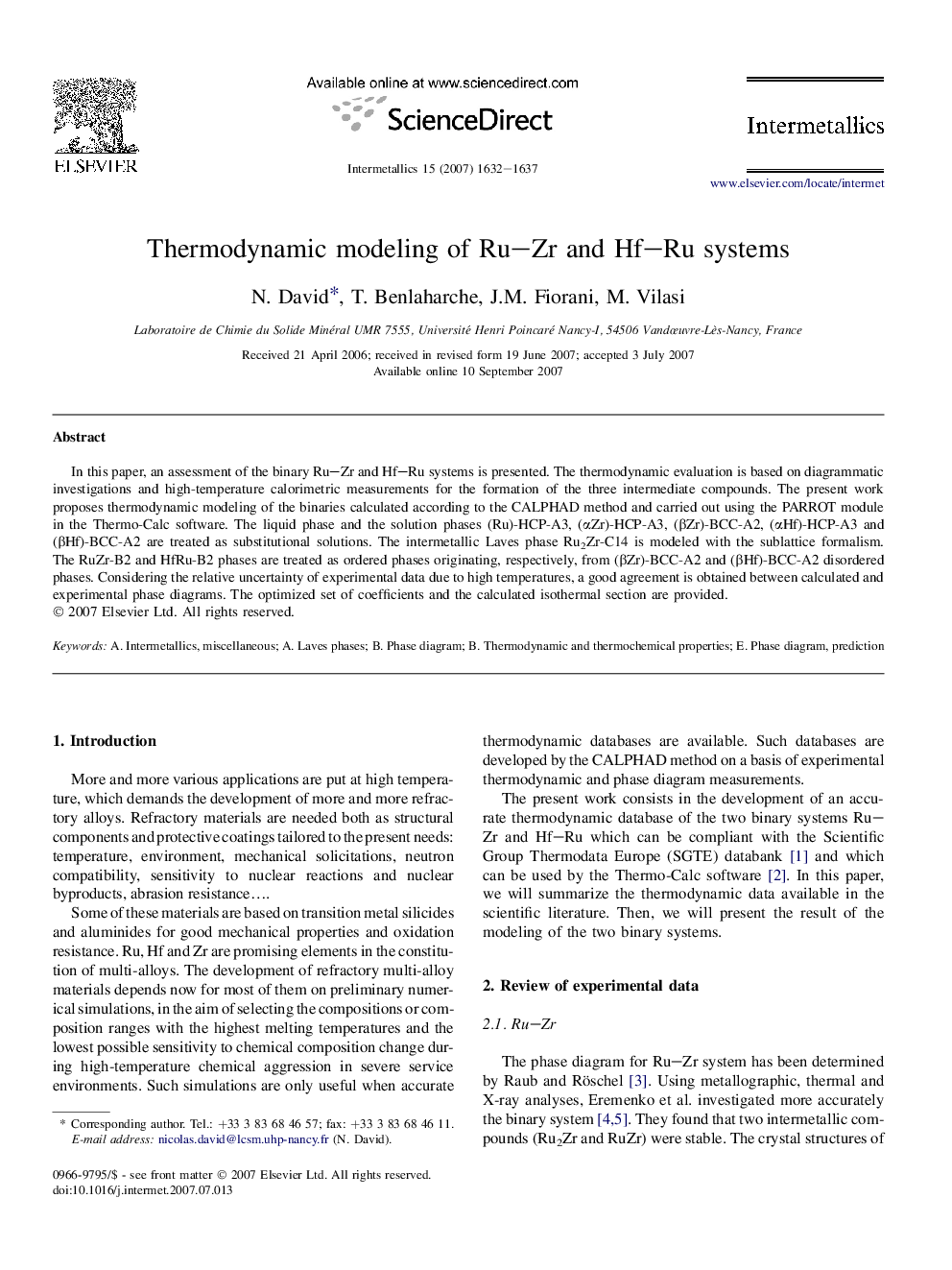 Thermodynamic modeling of Ru–Zr and Hf–Ru systems