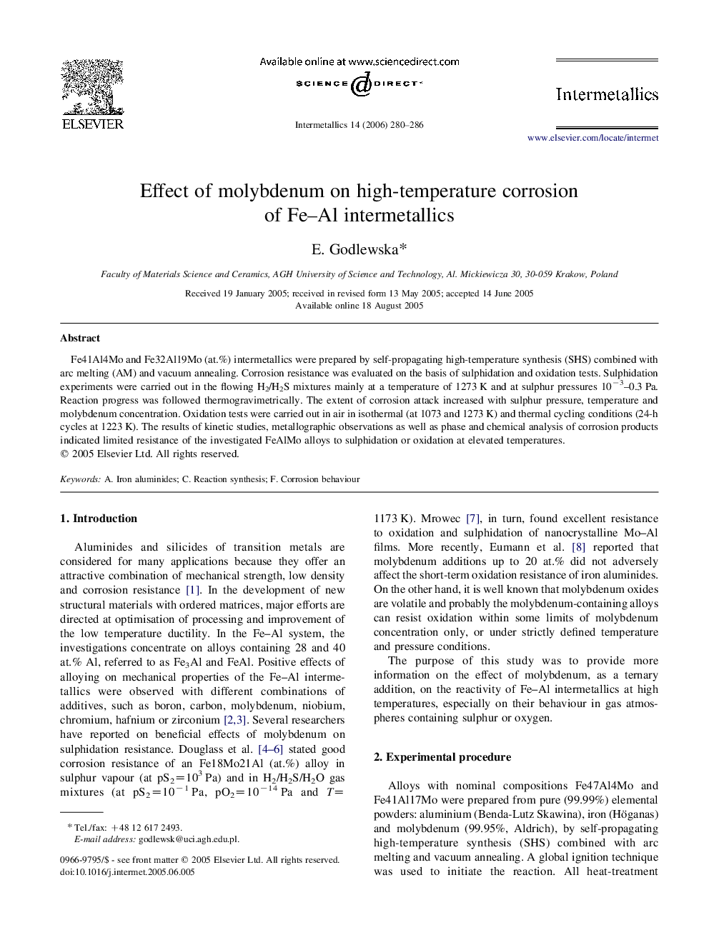 Effect of molybdenum on high-temperature corrosion of Fe–Al intermetallics
