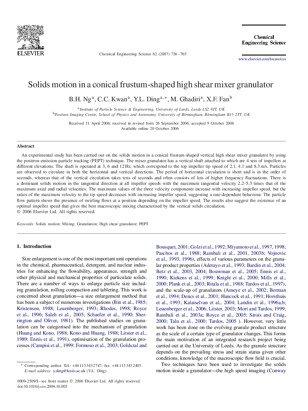 Solids motion in a conical frustum-shaped high shear mixer granulator