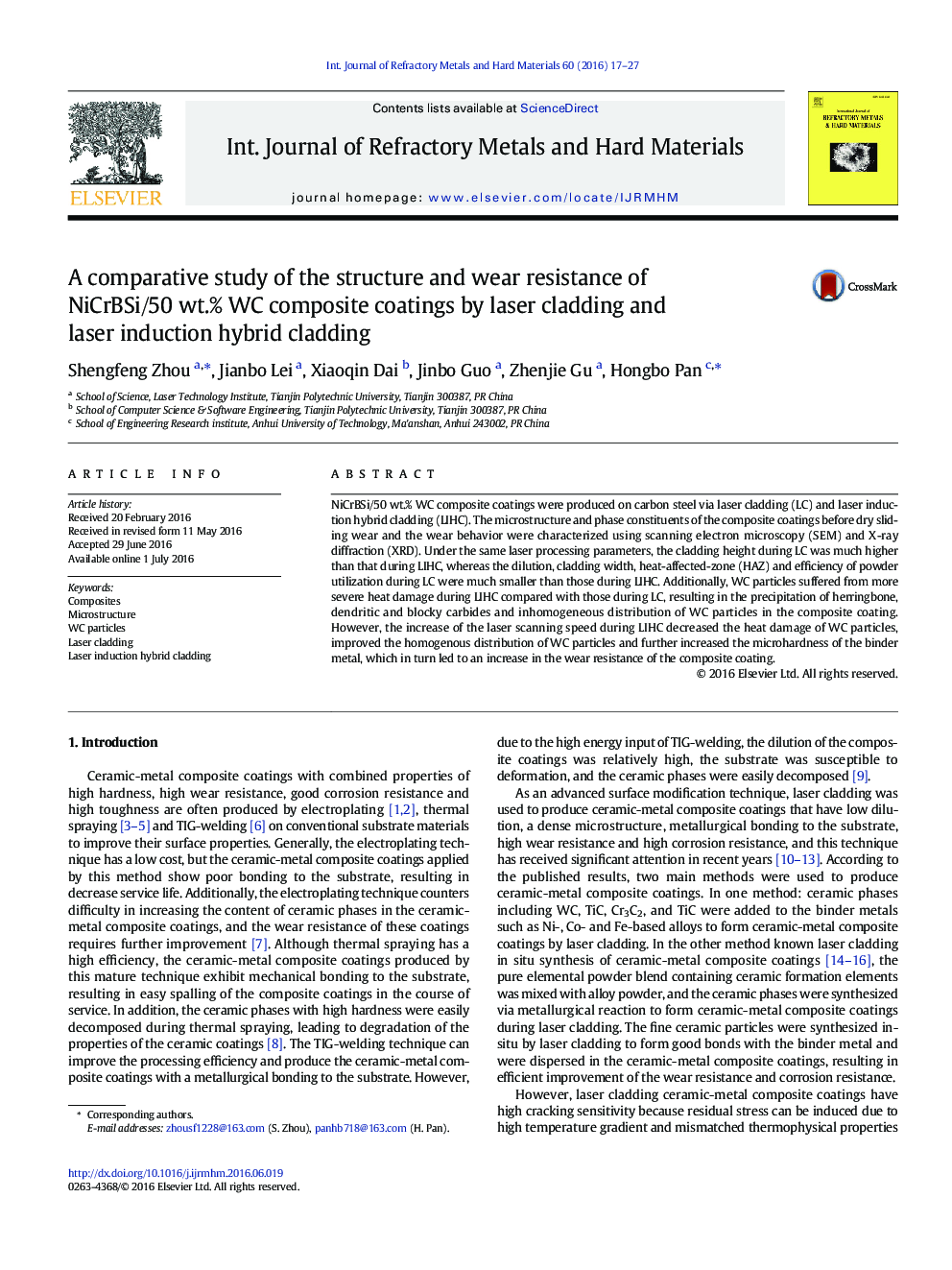 A comparative study of the structure and wear resistance of NiCrBSi/50 wt.% WC composite coatings by laser cladding and laser induction hybrid cladding