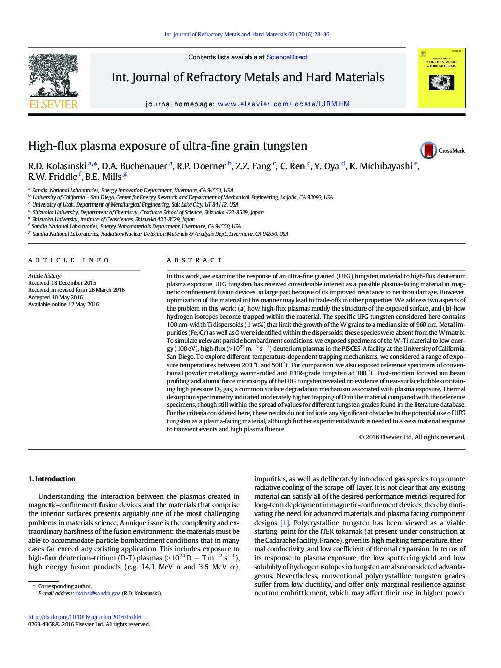 High-flux plasma exposure of ultra-fine grain tungsten