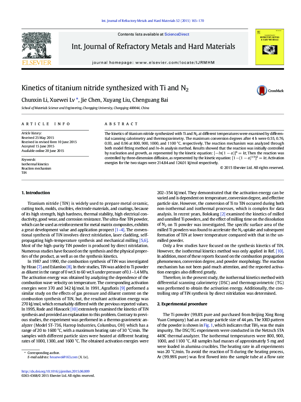 Kinetics of titanium nitride synthesized with Ti and N2