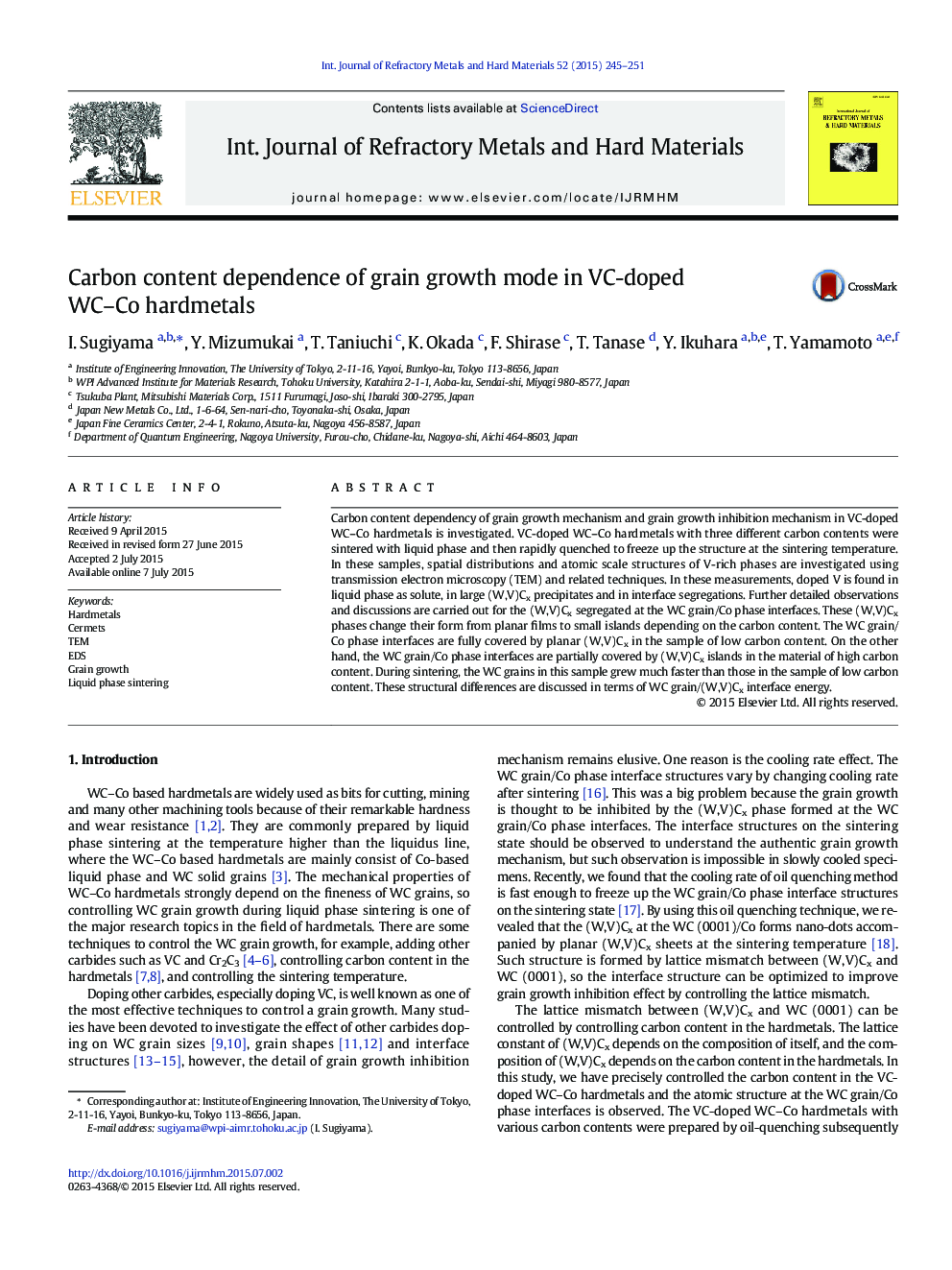 Carbon content dependence of grain growth mode in VC-doped WC–Co hardmetals