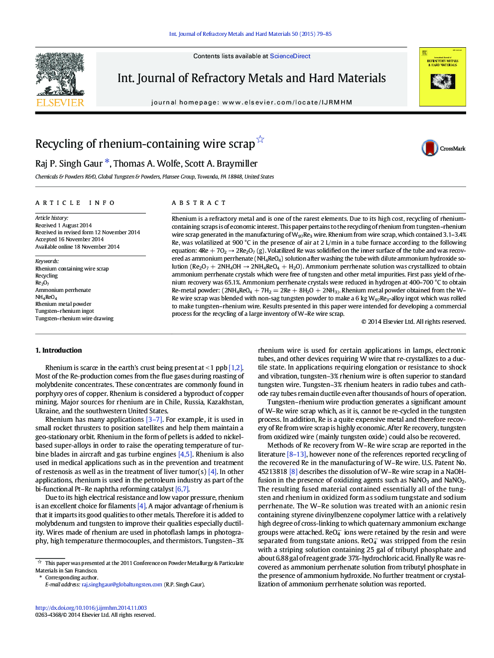 Recycling of rhenium-containing wire scrap