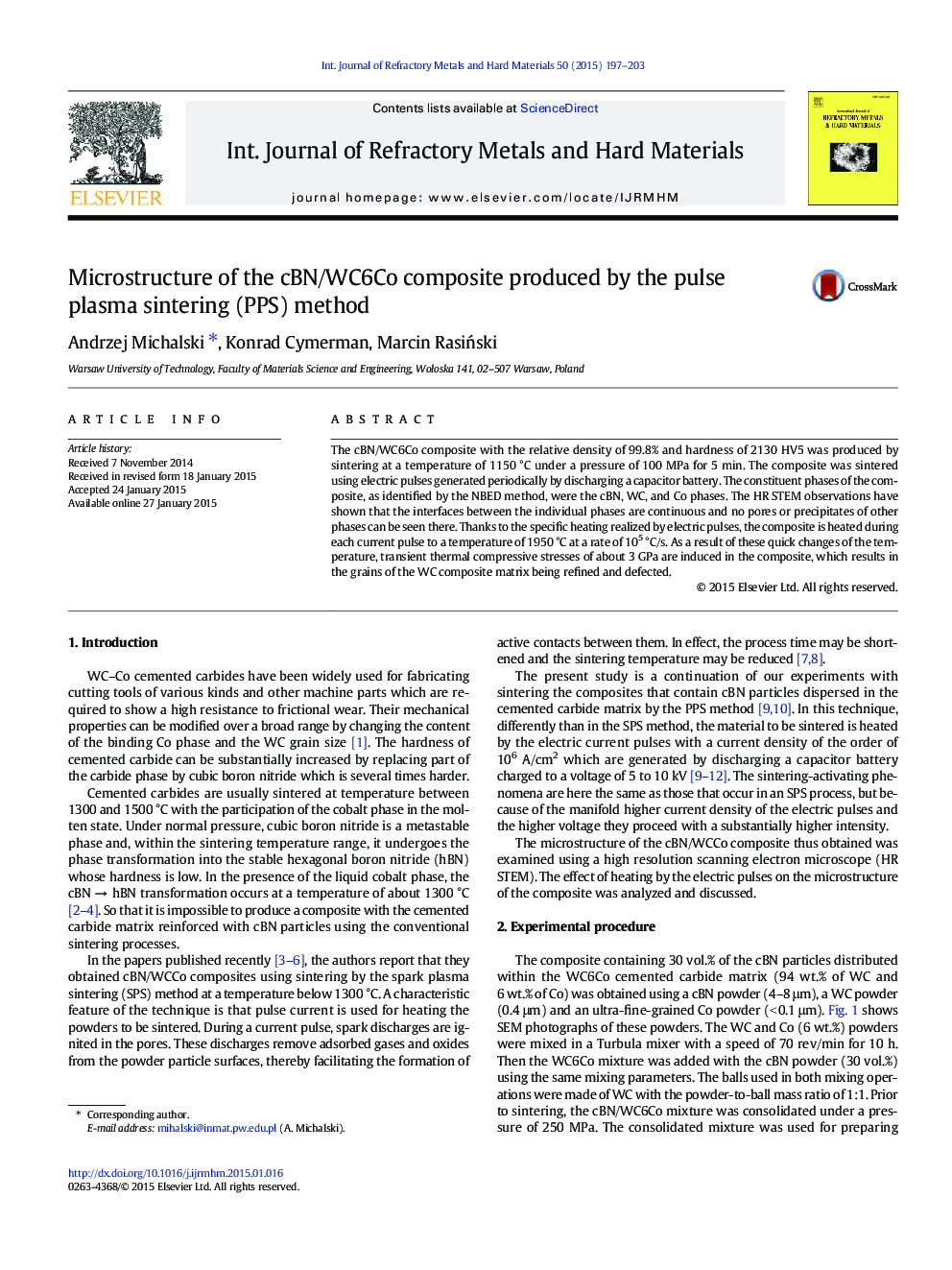 Microstructure of the cBN/WC6Co composite produced by the pulse plasma sintering (PPS) method