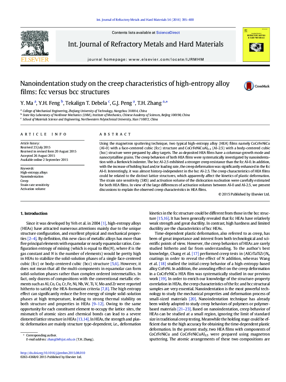 Nanoindentation study on the creep characteristics of high-entropy alloy films: fcc versus bcc structures