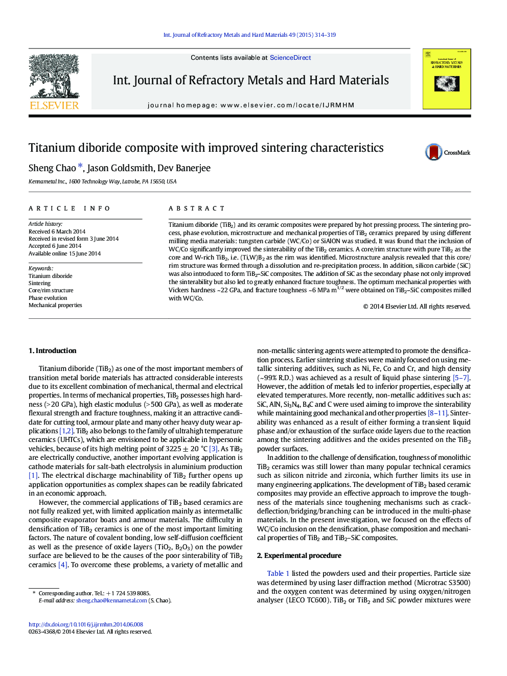 عکس صفحه اول مقاله: Titanium diboride composite with improved sintering characteristics Titanium diboride composite with improved sintering characteristics