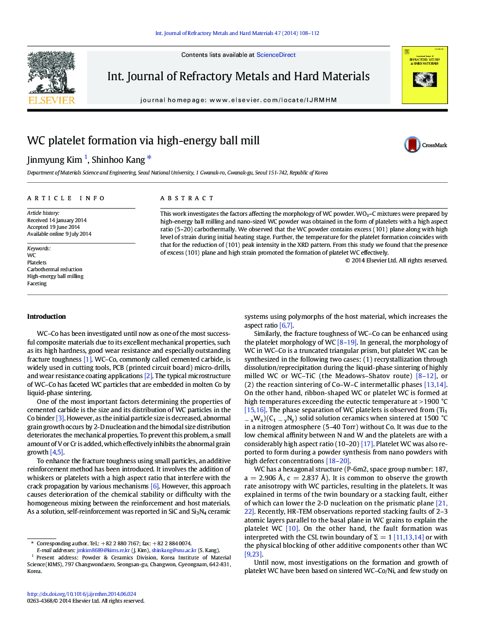 WC platelet formation via high-energy ball mill