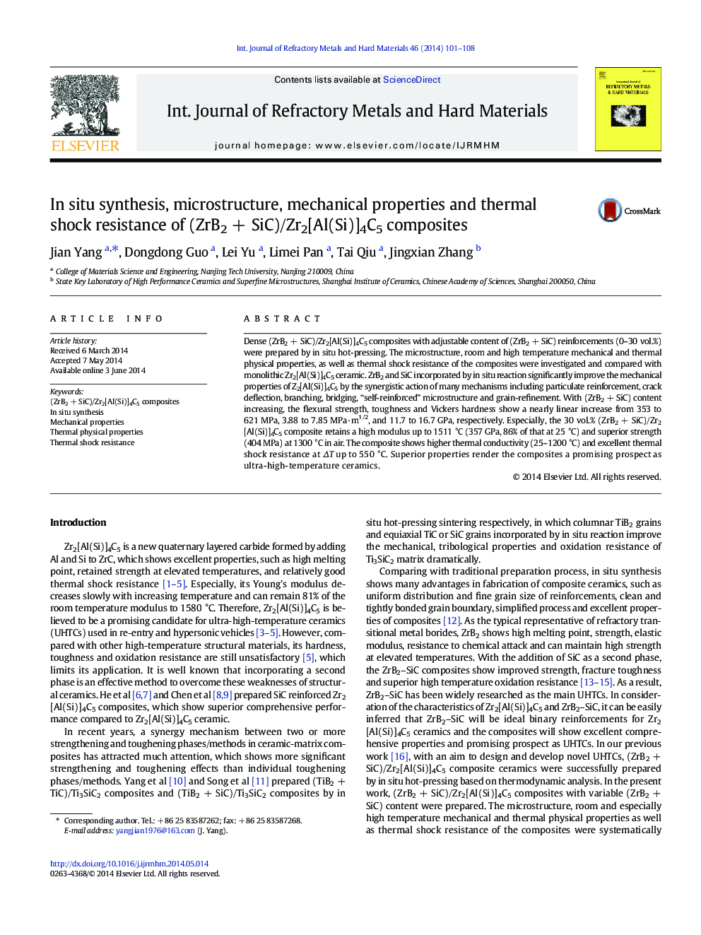 In situ synthesis, microstructure, mechanical properties and thermal shock resistance of (ZrB2 + SiC)/Zr2[Al(Si)]4C5 composites