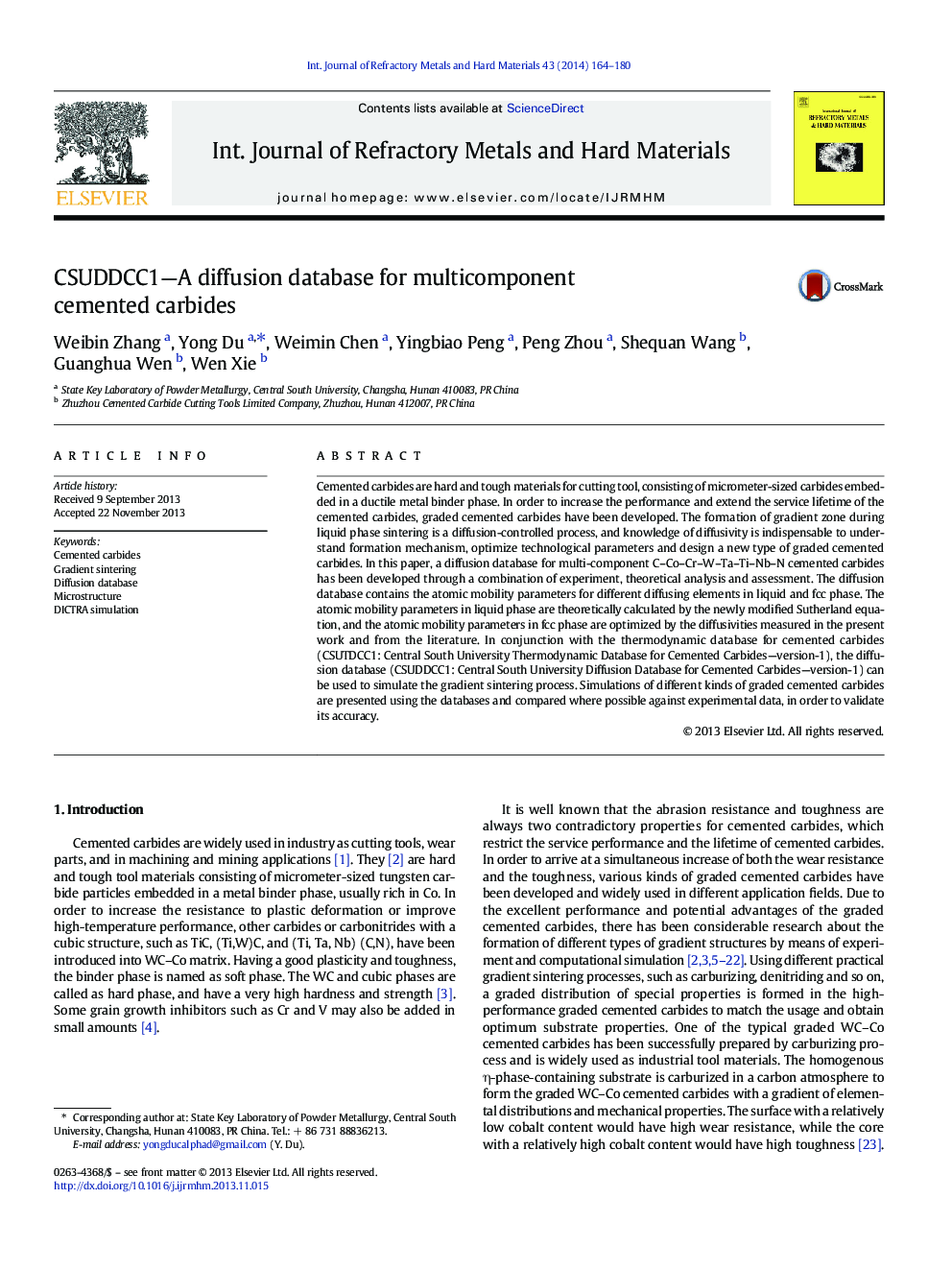 CSUDDCC1—A diffusion database for multicomponent cemented carbides