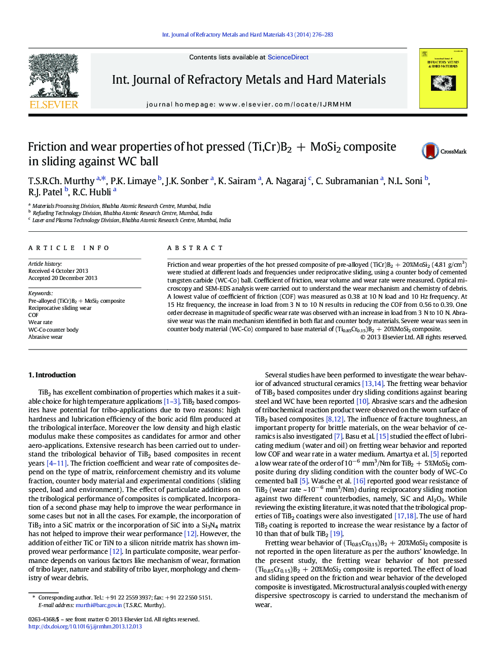 Friction and wear properties of hot pressed (Ti,Cr)B2 + MoSi2 composite in sliding against WC ball