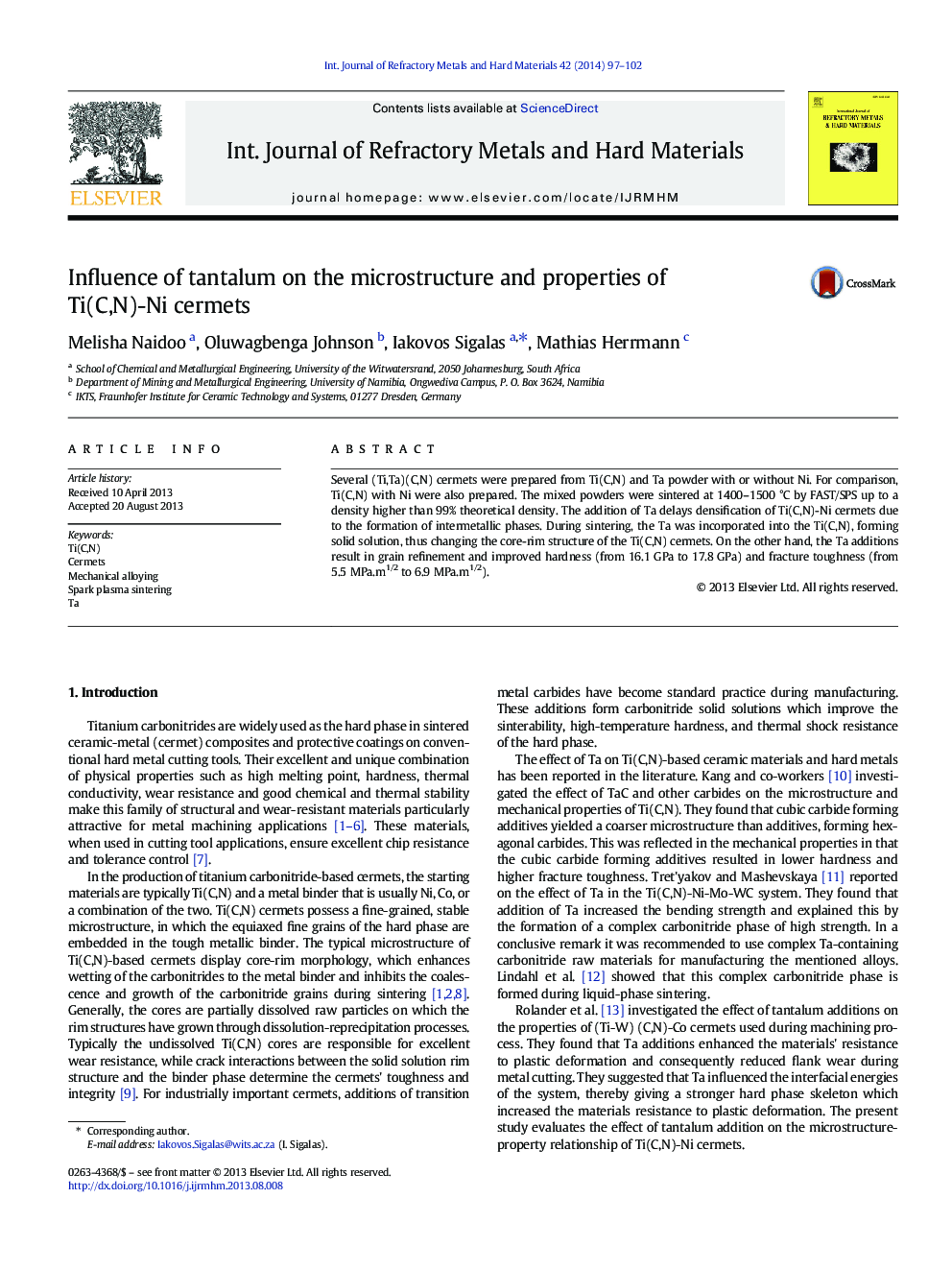 Influence of tantalum on the microstructure and properties of Ti(C,N)-Ni cermets