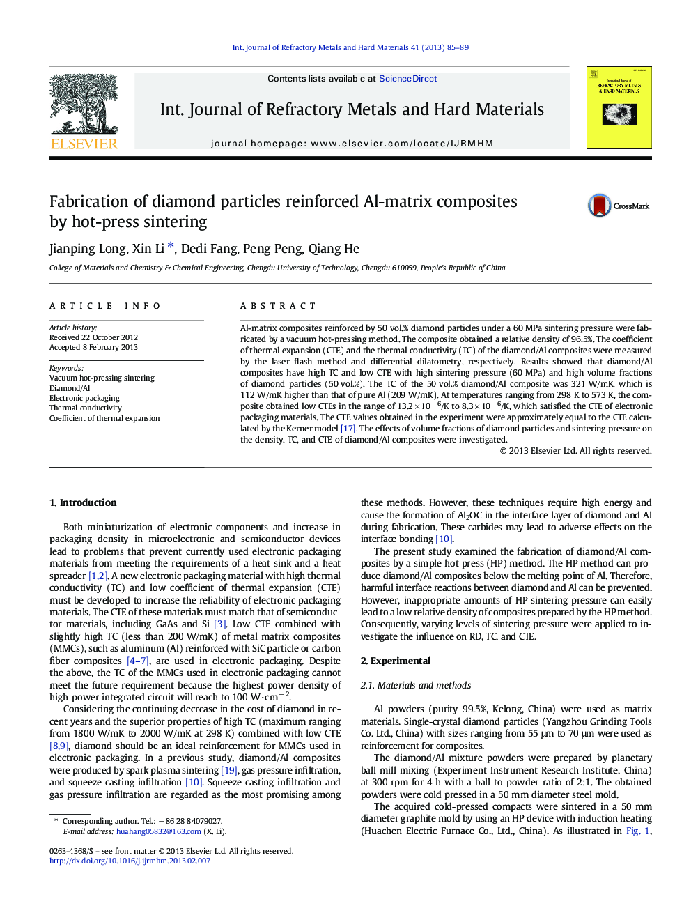 Fabrication of diamond particles reinforced Al-matrix composites by hot-press sintering