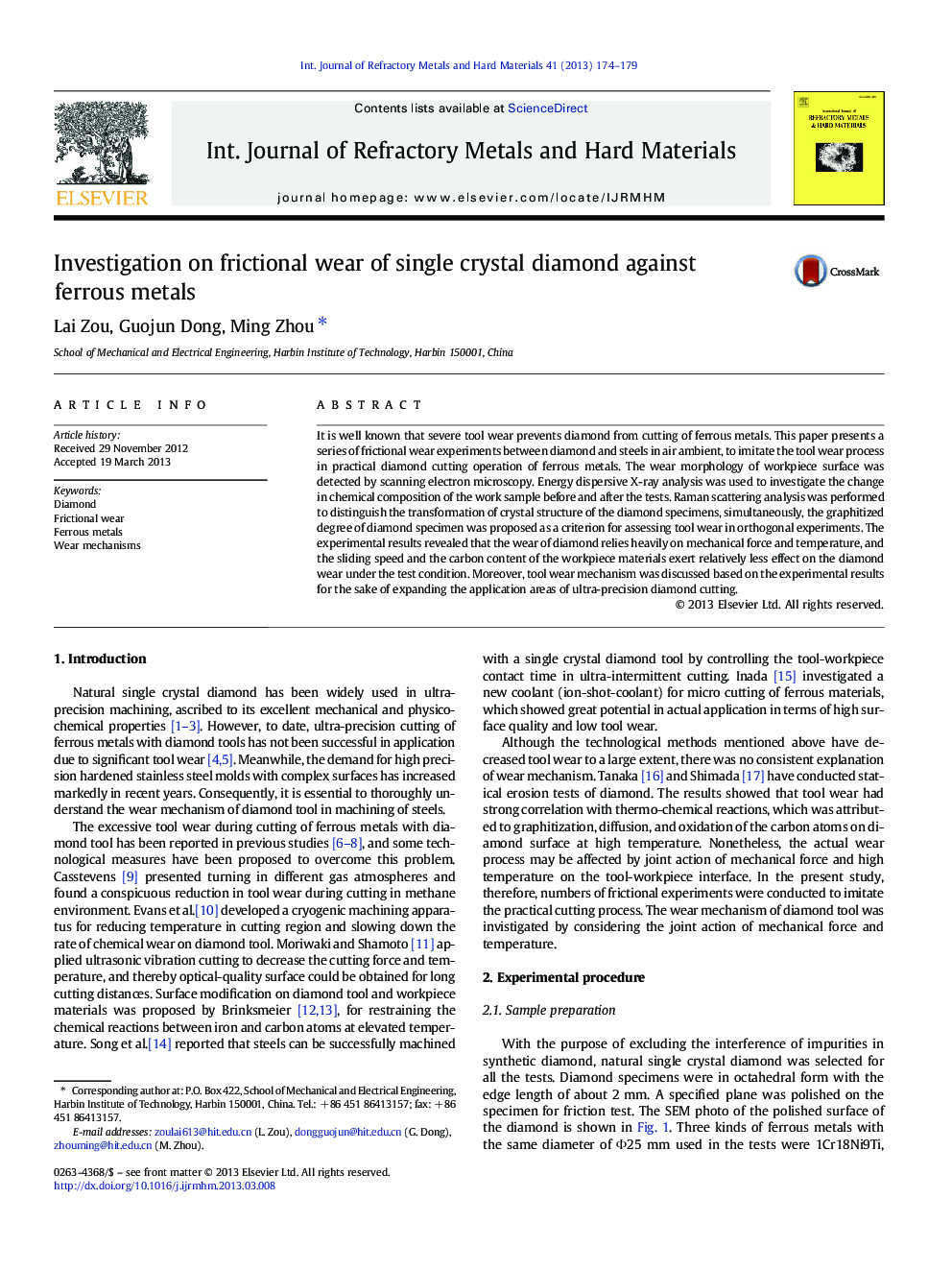 Investigation on frictional wear of single crystal diamond against ferrous metals