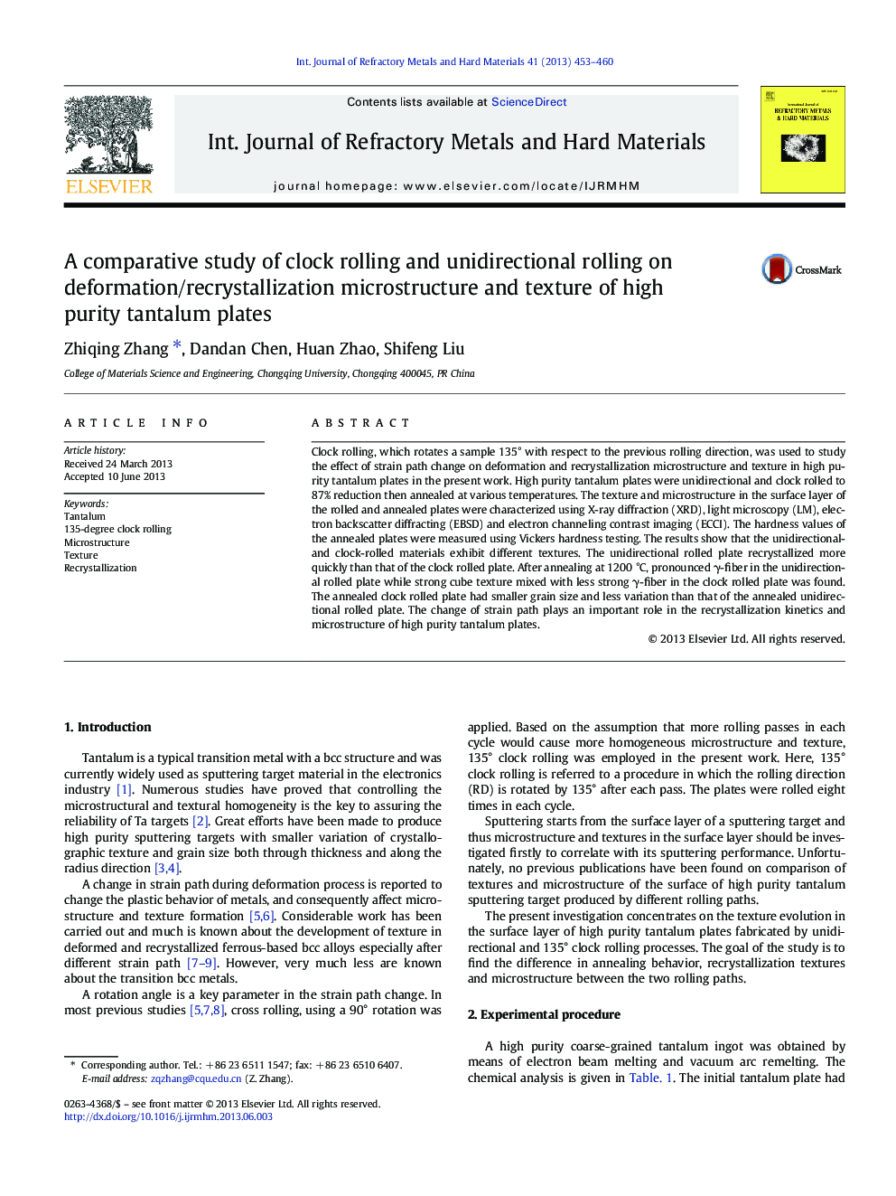 A comparative study of clock rolling and unidirectional rolling on deformation/recrystallization microstructure and texture of high purity tantalum plates